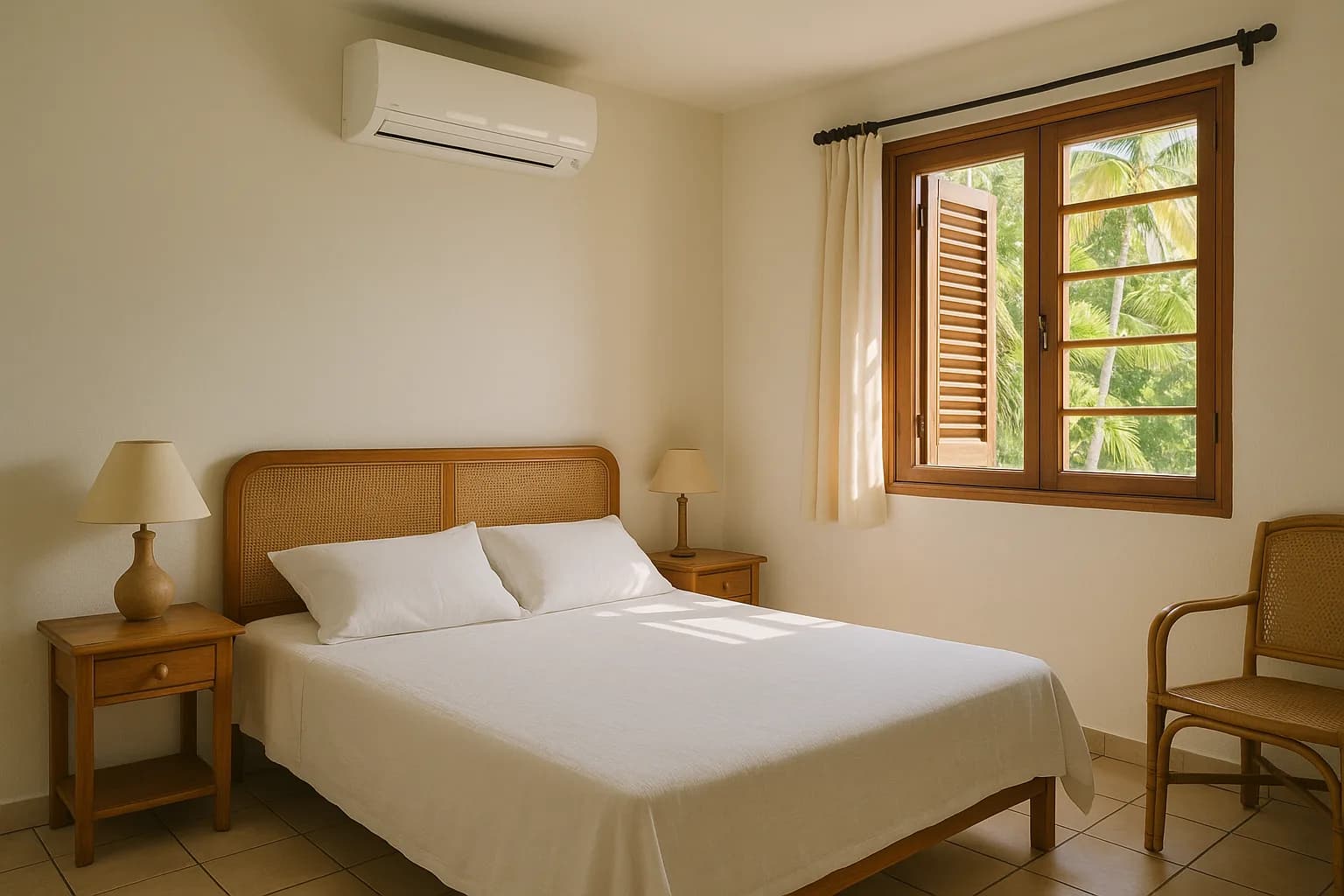 Chambre climatisée en Martinique avec climatiseur mural de la gamme Éko