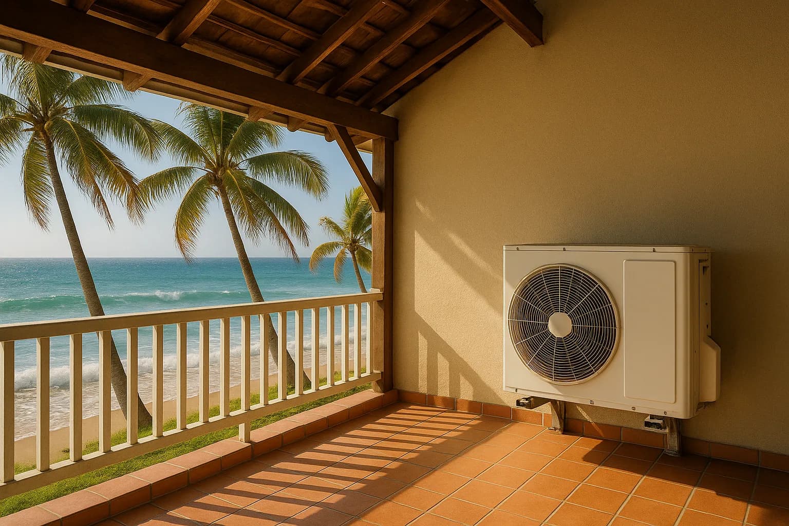 Groupe extérieur de climatisation anti-corrosion face à la mer en Martinique