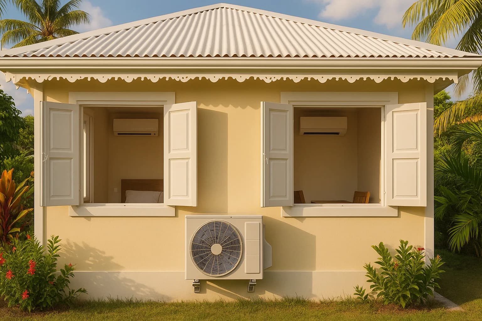 Maison créole en Martinique équipée d'un multi-split avec un seul groupe extérieur