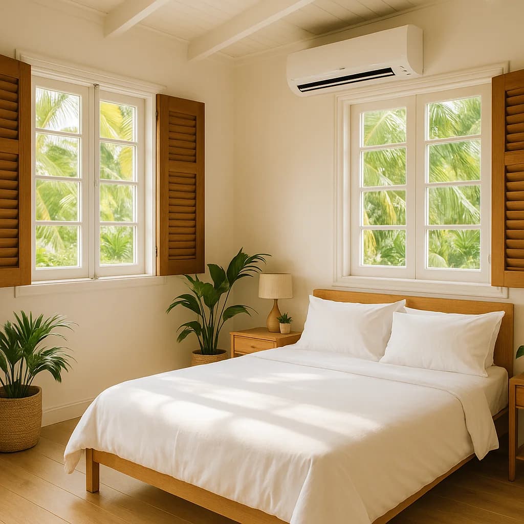 Chambre climatisée dans une maison créole en Martinique