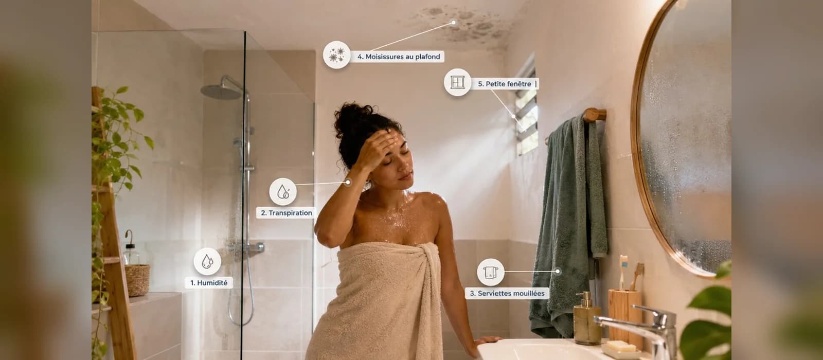 Salle de bain humide avec condensation en Martinique