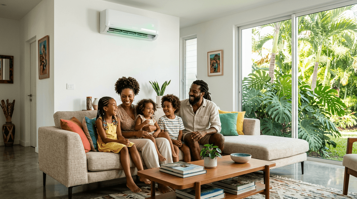 Famille martiniquaise profitant du confort thermique